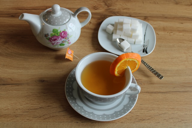 cup of tea and decorative pot